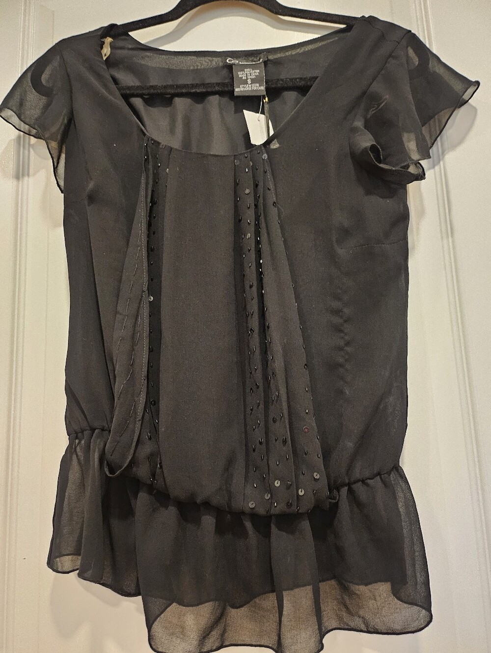 Charlotte Russe Black Sequin Accent Shirt Small NWT
